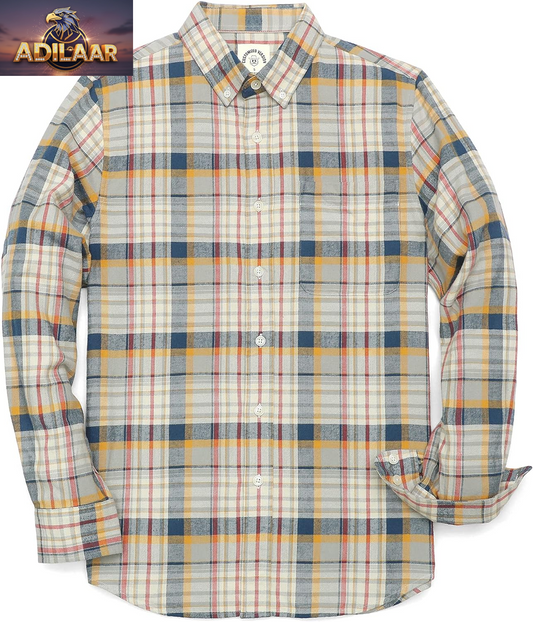 Dubinik® Men's Flannel Shirt - Casual Lightweight All Cotton Long Sleeve Button-Down Plaid Work Shirt