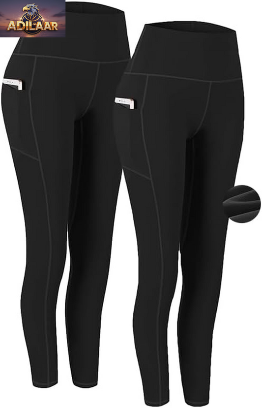 Fengbay Women's High Waist Yoga Pants with Pockets - Tummy Control Leggings for Workout and Running (2-Pack)