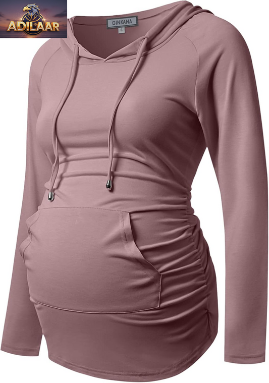 GINKANA Long Sleeve Maternity Hoodie - Casual Pregnancy Sweatshirt