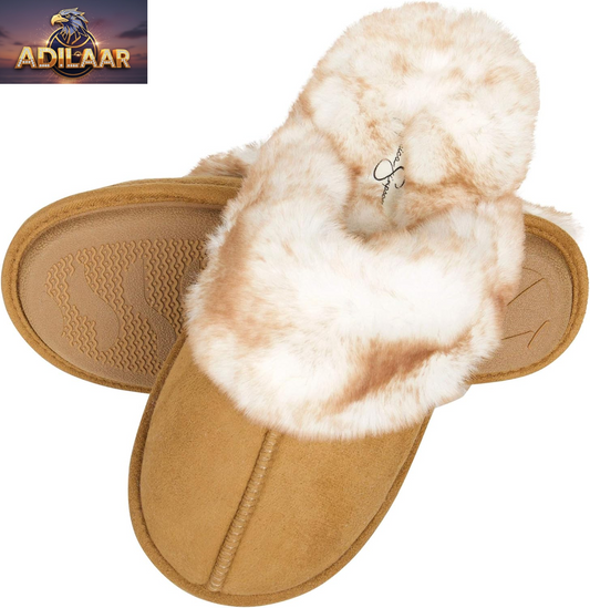 Jessica Simpson Women's Comfort Faux Fur House Slippers with Memory Foam and Anti-Skid Sole