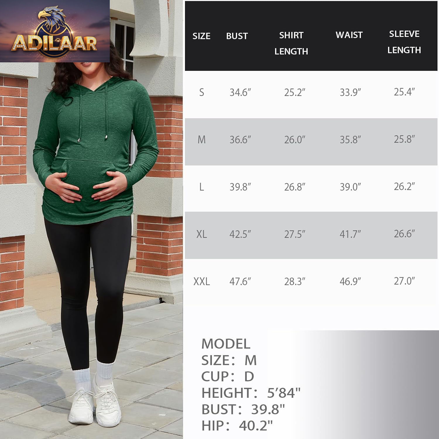 GINKANA Long Sleeve Maternity Hoodie - Casual Pregnancy Sweatshirt