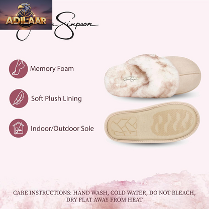 Jessica Simpson Women's Faux Fur Memory Foam House Slippers with Anti-Skid Sole