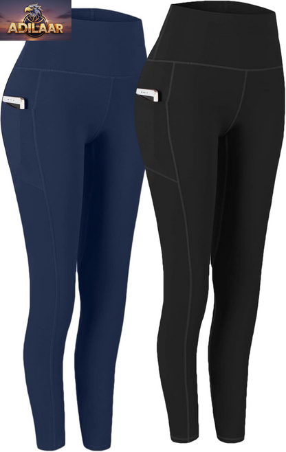 Fengbay Women's 2-Pack High Waist Yoga Leggings with Pockets, Tummy Control for Workout and Running