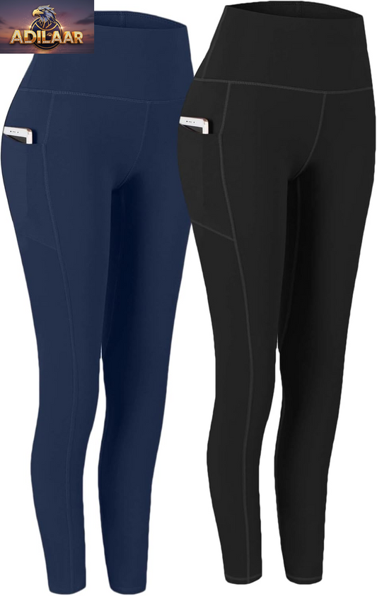 Fengbay Women's 2-Pack High Waist Yoga Leggings with Pockets, Tummy Control for Workout and Running