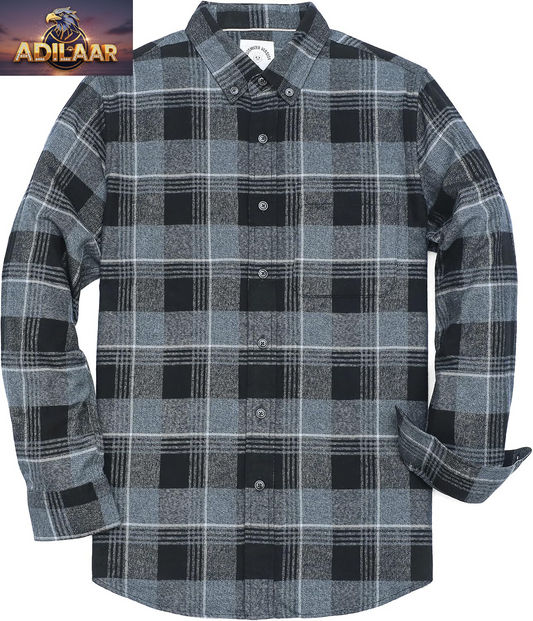 Dubinik® Men's Flannel Shirt - Casual Button-Down, Lightweight All-Cotton Plaid with Long Sleeves