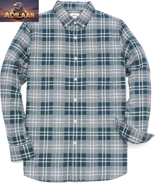 Dubinik® Men's Lightweight Cotton Flannel Shirt - Casual Long Sleeve Plaid Button-Down Workwear