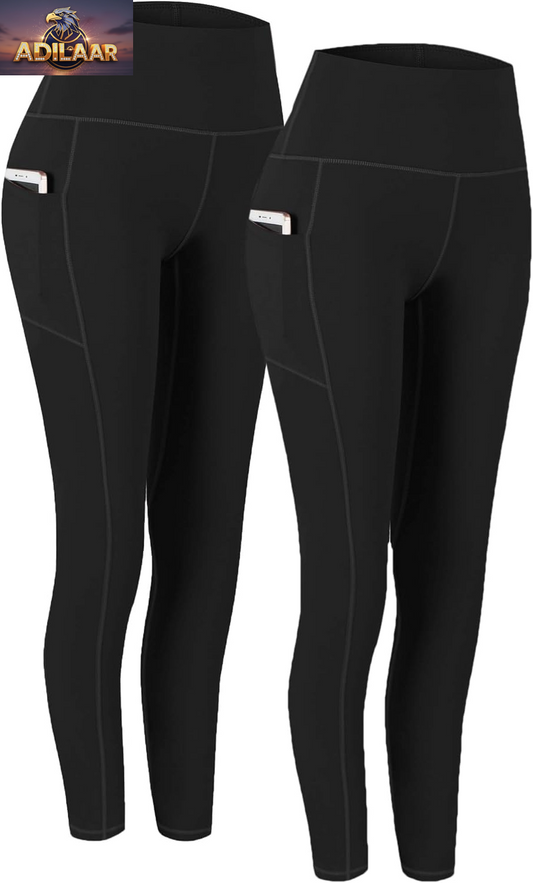 Fengbay Women's High Waist Yoga Pants with Pockets - Tummy Control Leggings for Workouts and Running (2 Pack)