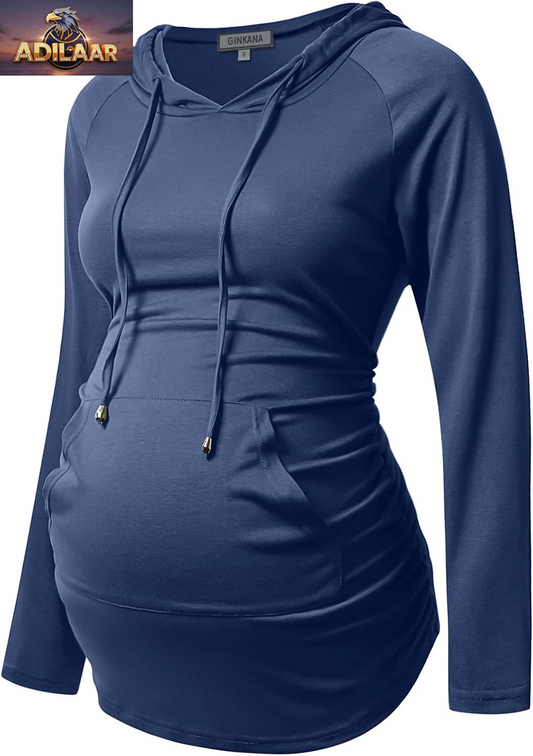 Ginkana Maternity Long Sleeve Hoodie - Casual Pregnancy Sweatshirt Top