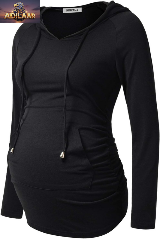 GINKANA Women's Long Sleeve Maternity Hoodie - Casual Pregnancy Top and Sweatshirt