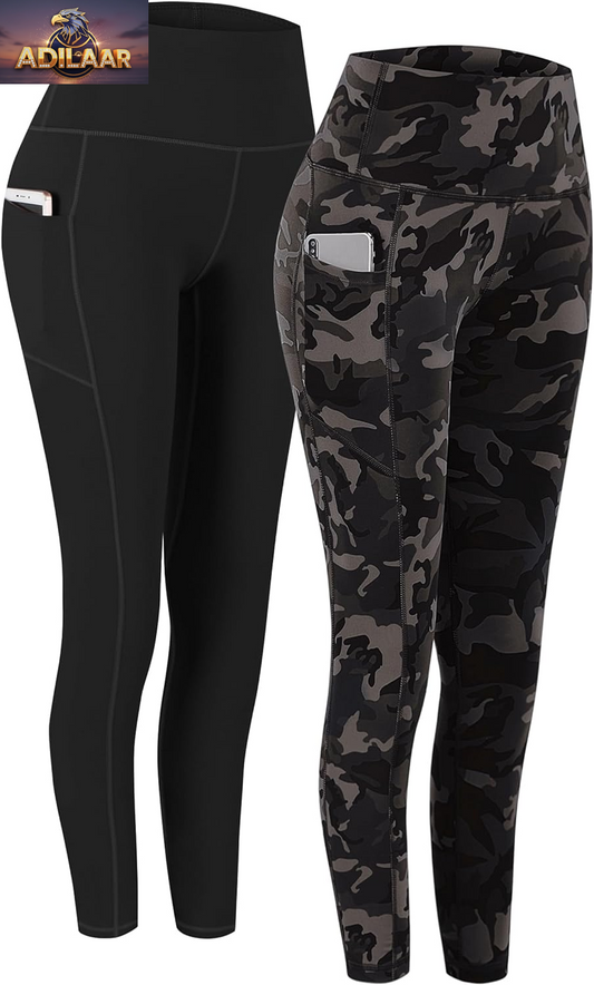 Fengbay Women's High Waist Yoga Pants with Pockets - Tummy Control Workout and Running Leggings (2 Pack)