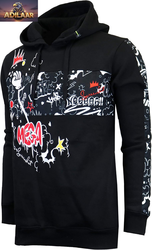 Mens Urban Hip Hop Premium Fleece Hoodie - Modern Pullover NYC Streetwear Sweatshirt