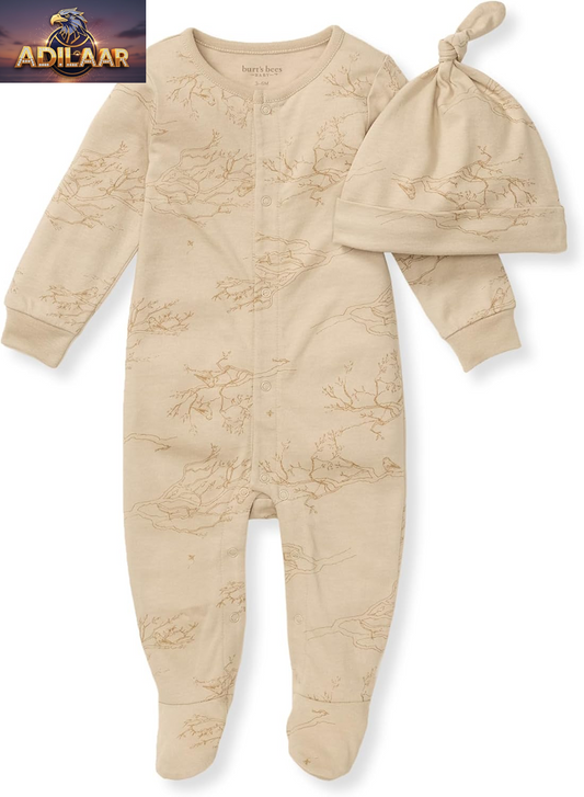 Burt's Bees Baby Organic Cotton Jumpsuit with Hat - 100% Eco-Friendly One-Piece Outfit