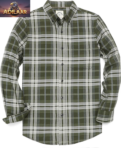 Dubinik® Men's Lightweight Flannel Shirt - Soft Cotton Casual Button-Down Long Sleeve Plaid Workwear