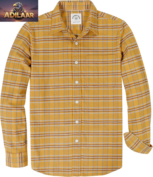 Dubinik® Men's Casual Flannel Button-Down Shirt - Soft, Lightweight All Cotton Plaid Long Sleeve Workwear