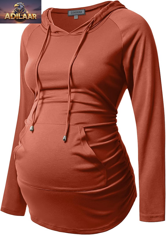 GINKANA Long Sleeve Maternity Hoodie - Casual Pregnancy Sweatshirt