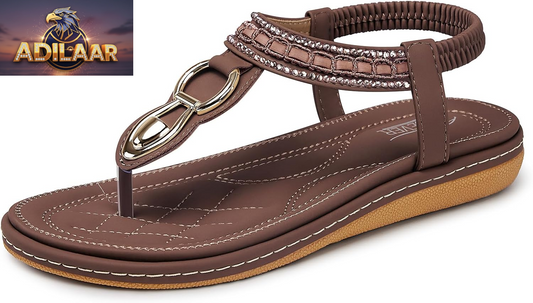 SHIBEVER Women's Dressy Summer Sandals: Comfortable Flat Bohemian T-Strap Casual Footwear