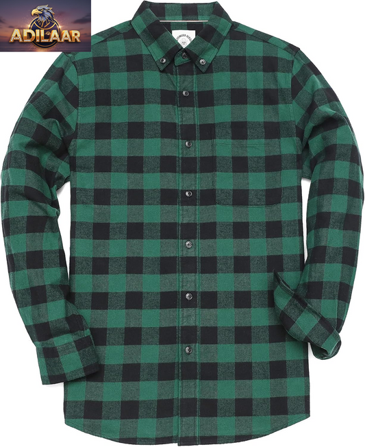 Dubinik® Men's Casual Flannel Shirt - Lightweight All Cotton Plaid Button-Down with Long Sleeves