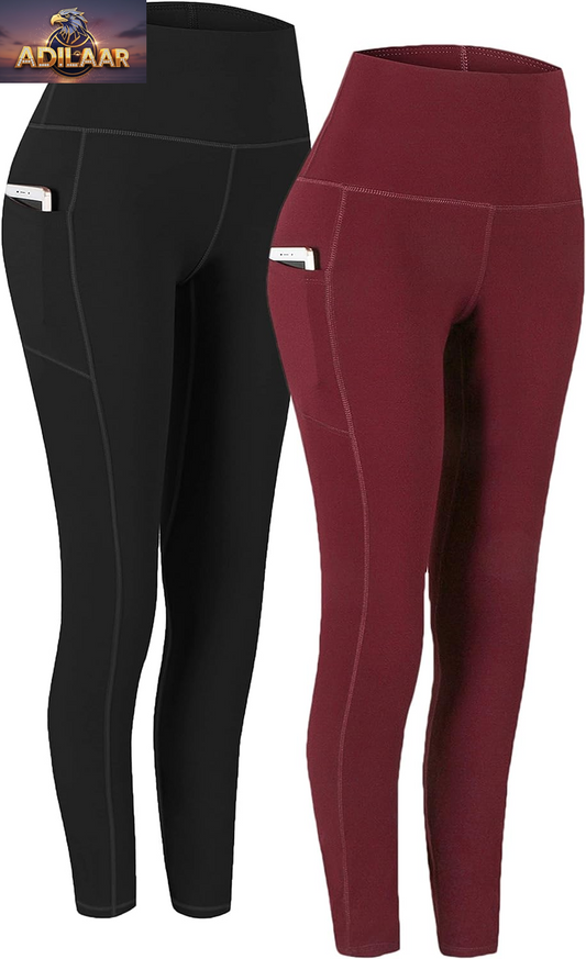 Fengbay Women's 2-Pack High Waist Yoga Leggings with Pockets - Tummy Control for Workout and Running